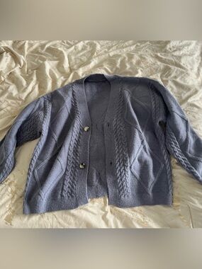 Taylor Swift TTPD tortured poets Cozy Cable Knit Cardigan in Dusty Blue grey